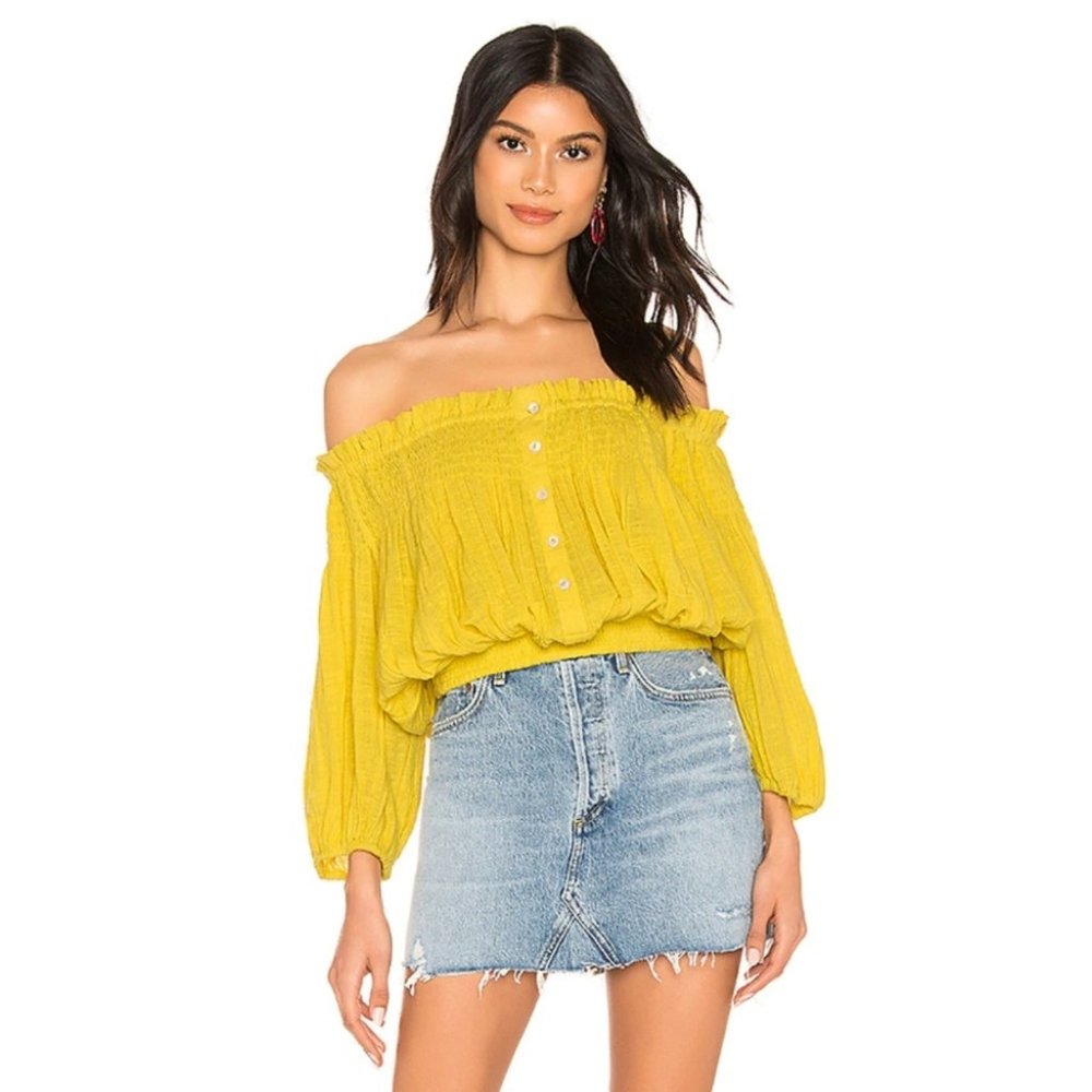 We The Free Free People Dancing Till Dawn Off The Shoulder Top Yellow Large